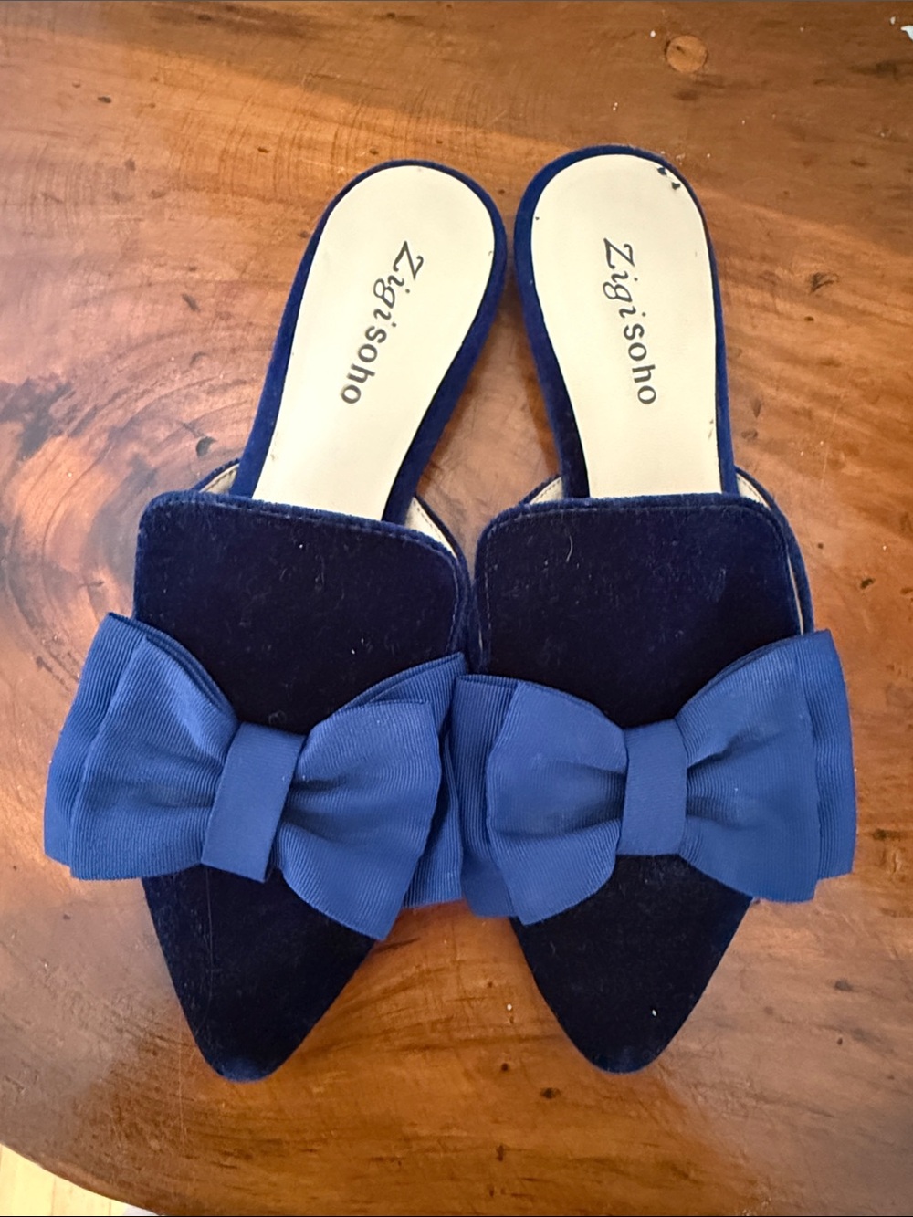 Zigi Soho Royal Blue Velvet Pointed Bow Backless Mules